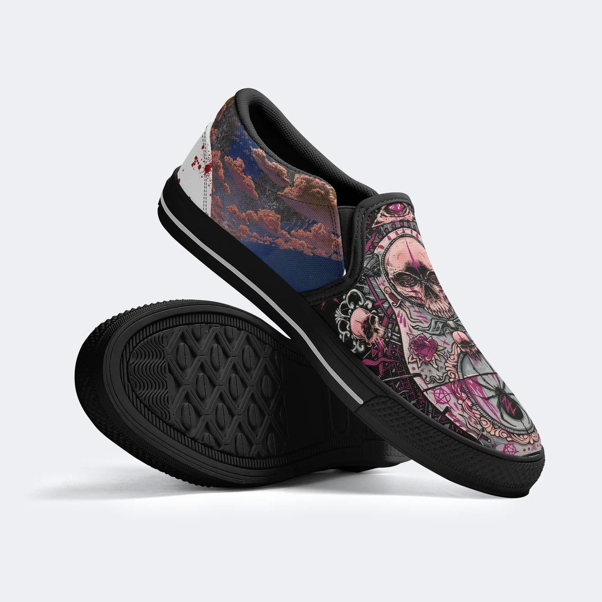 Unisex Death Skull Print - Slip On Shoes