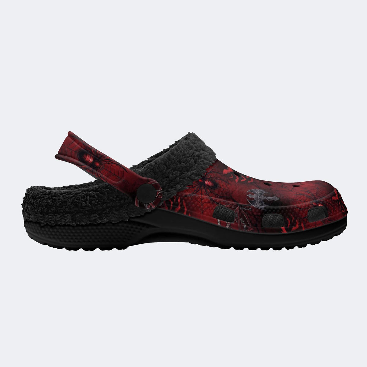 Gothic Red Spider Pentagram Spider Web - Fur Lined Slippers/Sandals