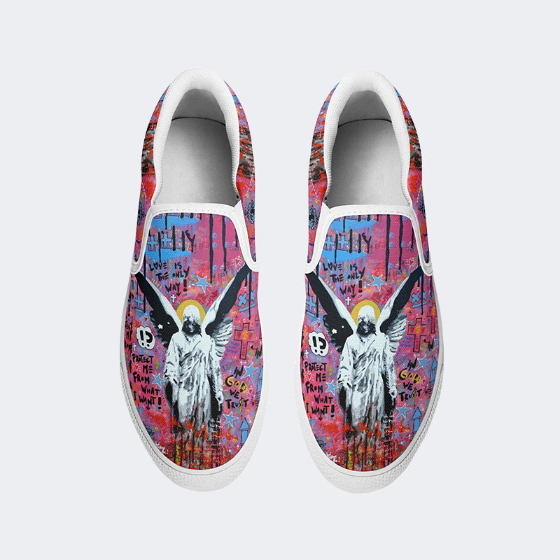 Unisex Greek Statue Graffiti Art Print - Slip On Shoes