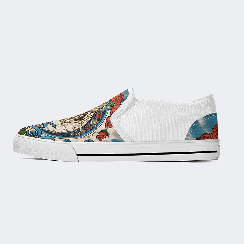 Unisex Tie Dye Skull Graphic Print - Slip On Shoes