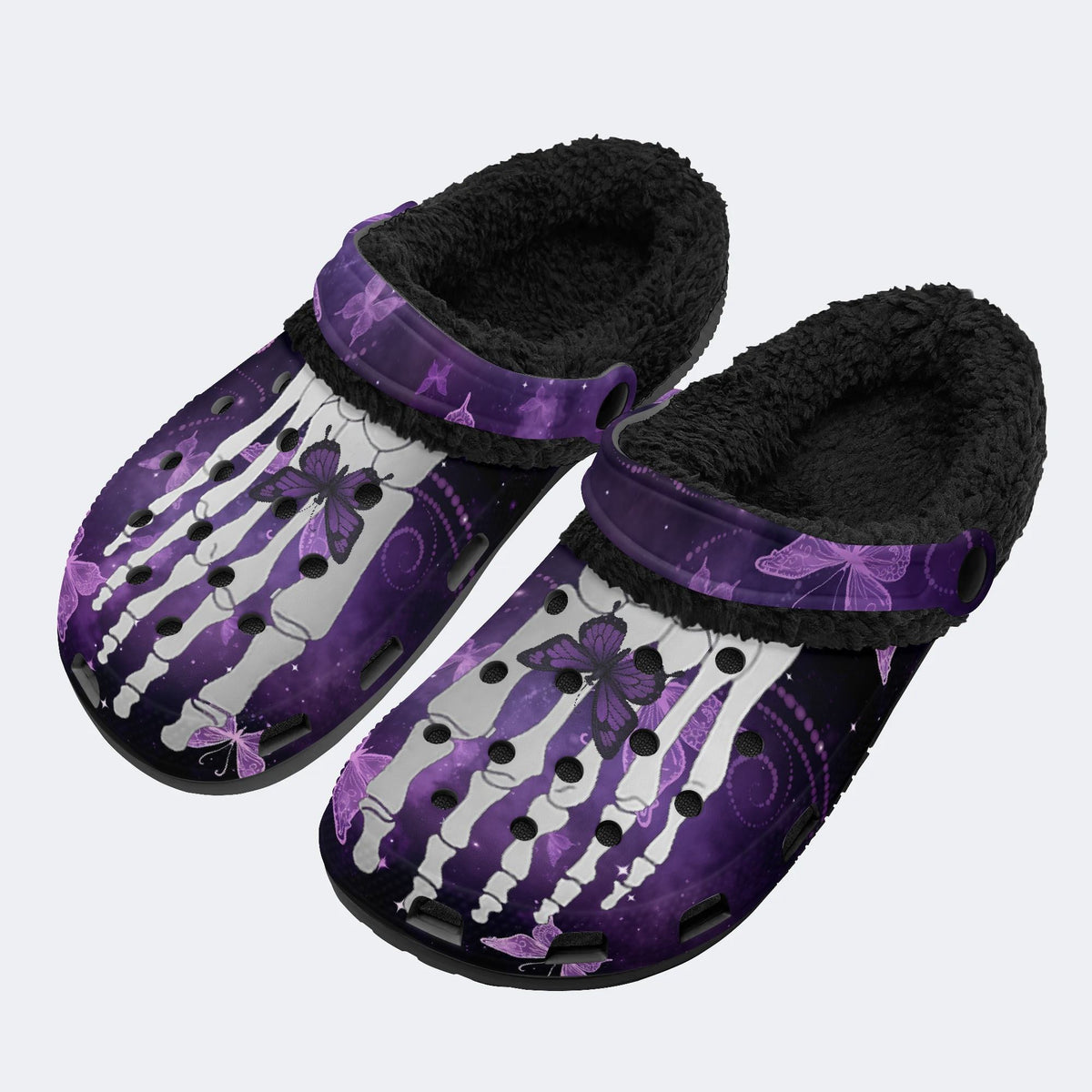 Butterfly And Toe Bone Print - Fur Lined Slippers/Sandals