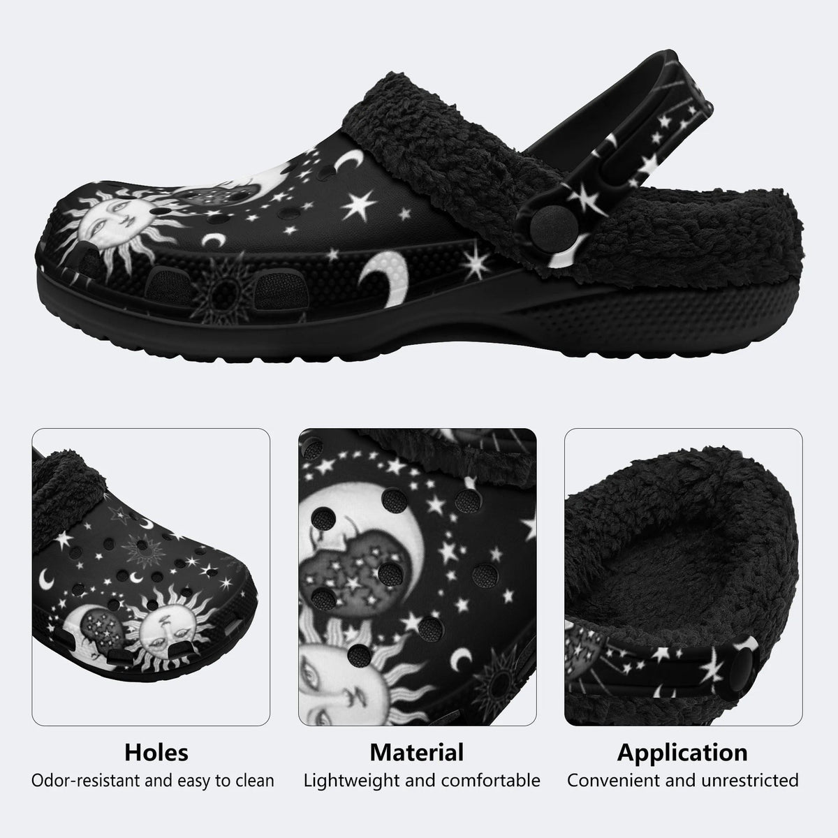 Sun Moon Stars - Fur Lined Slippers/Sandals