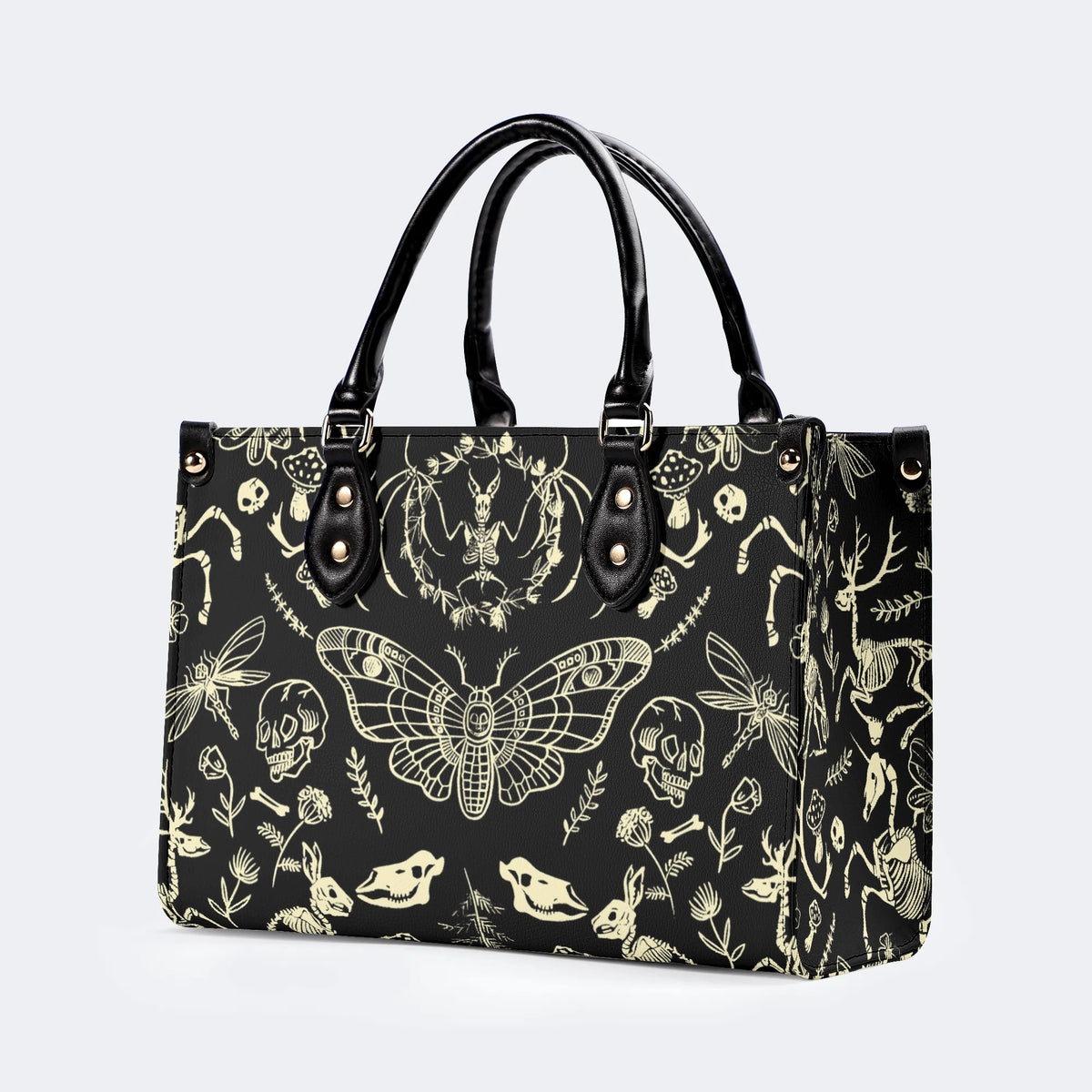 Dark Cottagecore Forest Animal Bones Print - Leather Handbag
