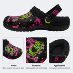 Neon Star Crossbones Skull - Fur Lined Slippers/Sandals