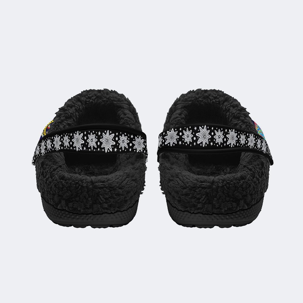 Unisex Skull Graffiti Art Print - Fur Lined Slippers/Sandals