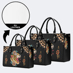 Flower Tiger Art Print - Leather Handbag