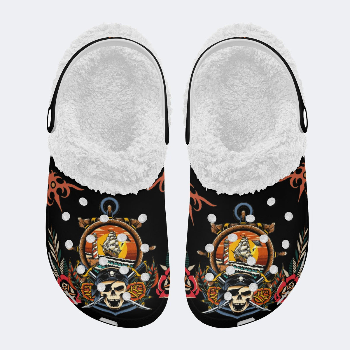 Pirate & UFO Print - Fur Lined Slippers/Sandals