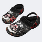 Personalized Couple Name Romantic Skeleton Hug Print - Fur Lined Slippers/Sandals