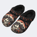 Poisonous Mushrooms&Skull Print - Fur Lined Slippers/Sandals