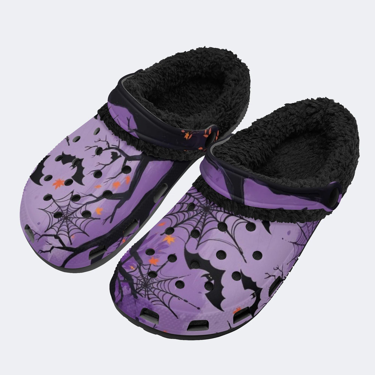 Purple Halloween Bats - Fur Lined Slippers/Sandals