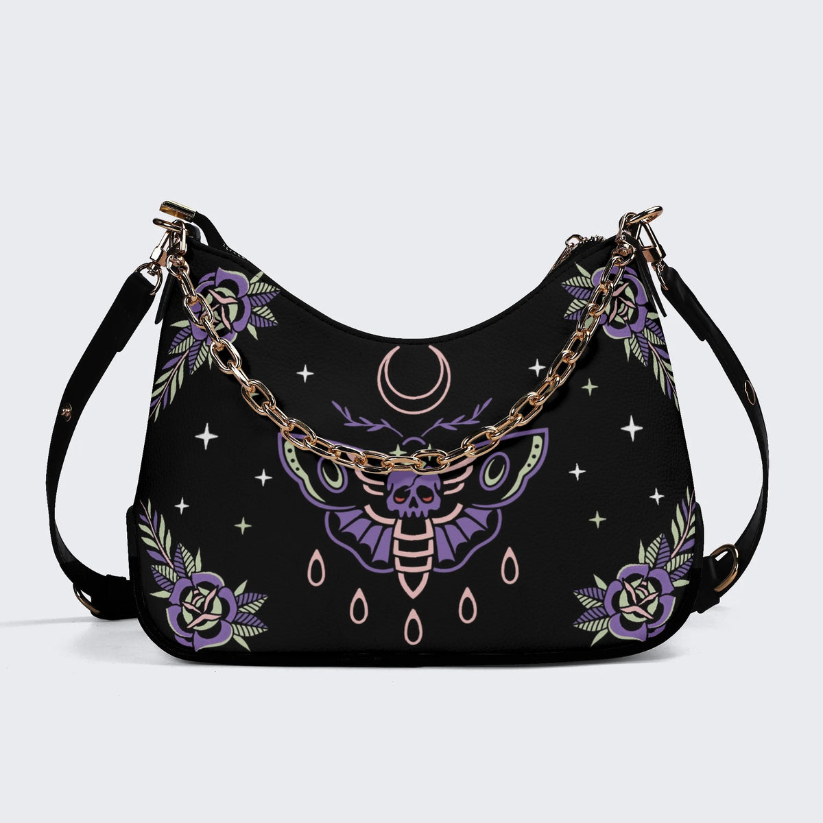 Purple Death Moth Print - Leather Crossbody Bag