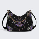 Purple Death Moth Print - Leather Crossbody Bag