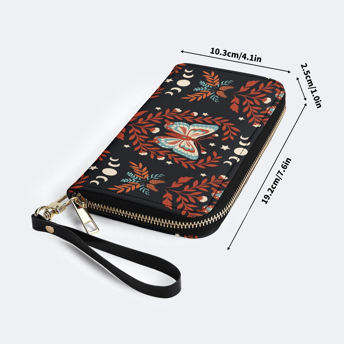Moth And Leaf Print - Leather Wallet