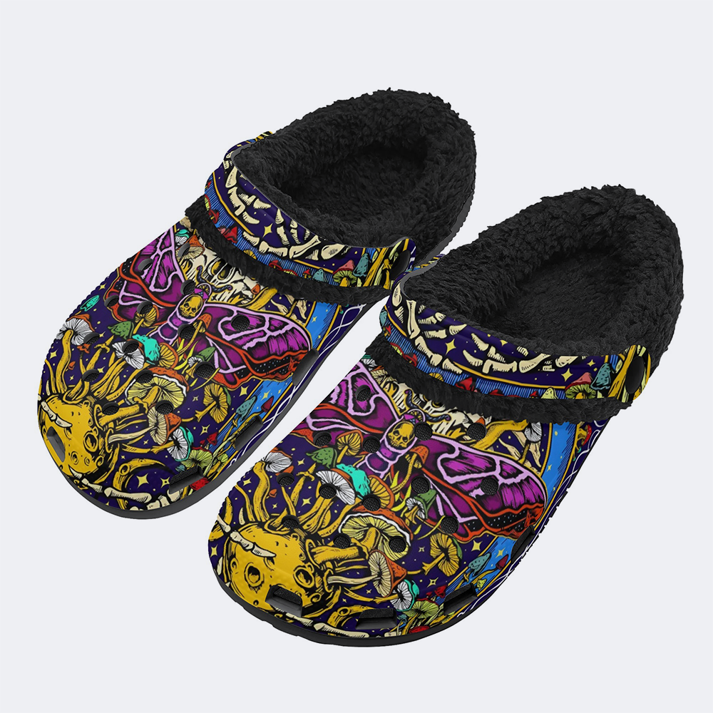 3D The Moth Skull Print - Fur Lined Slippers/Sandals