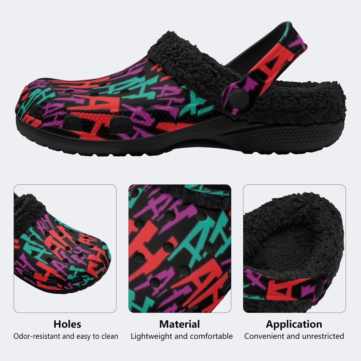 AH Letter Graffiti - Fur Lined Slippers/Sandals