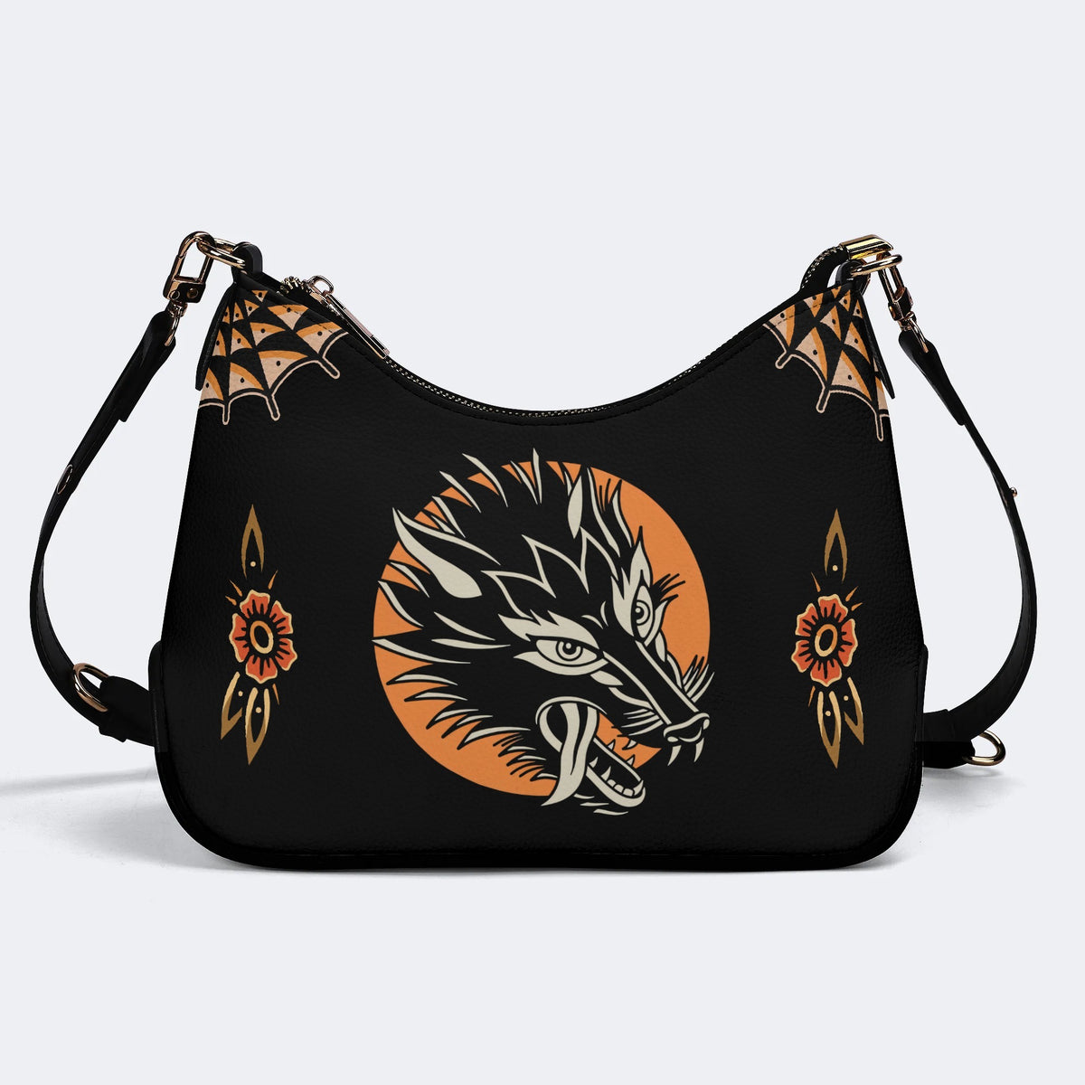 Wolf Vintage Print - Leather Crossbody Bag