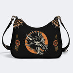 Wolf Vintage Print - Leather Crossbody Bag