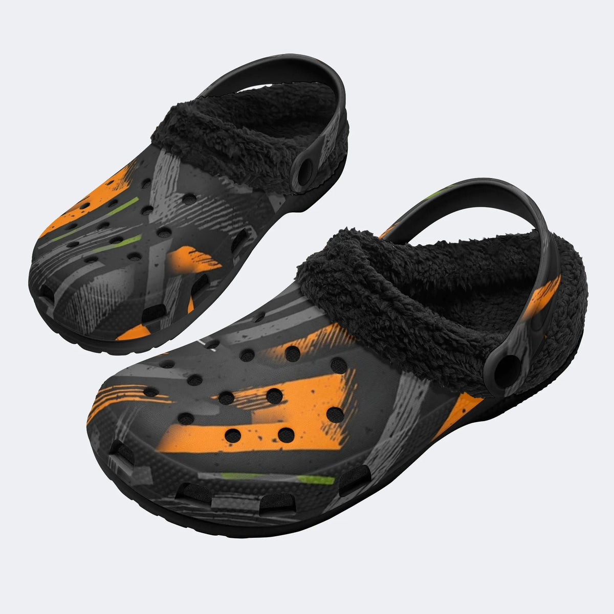 Dark Orange Brush Print - Fur Lined Slippers/Sandals