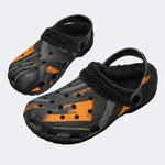 Dark Orange Brush Print - Fur Lined Slippers/Sandals