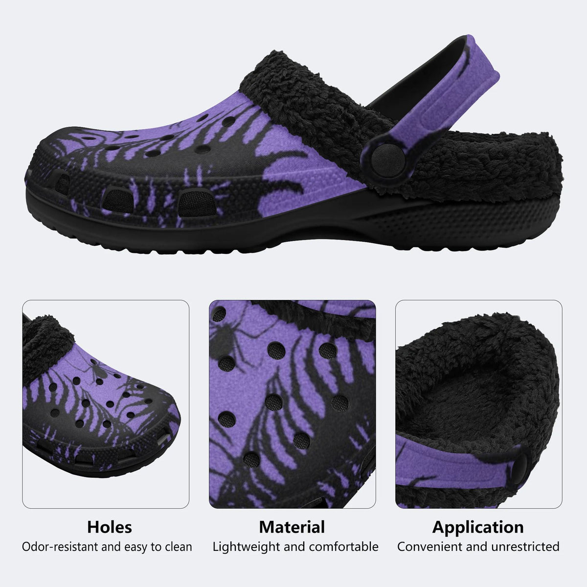 Gothic Purple Spider - Fur Lined Slippers/Sandals