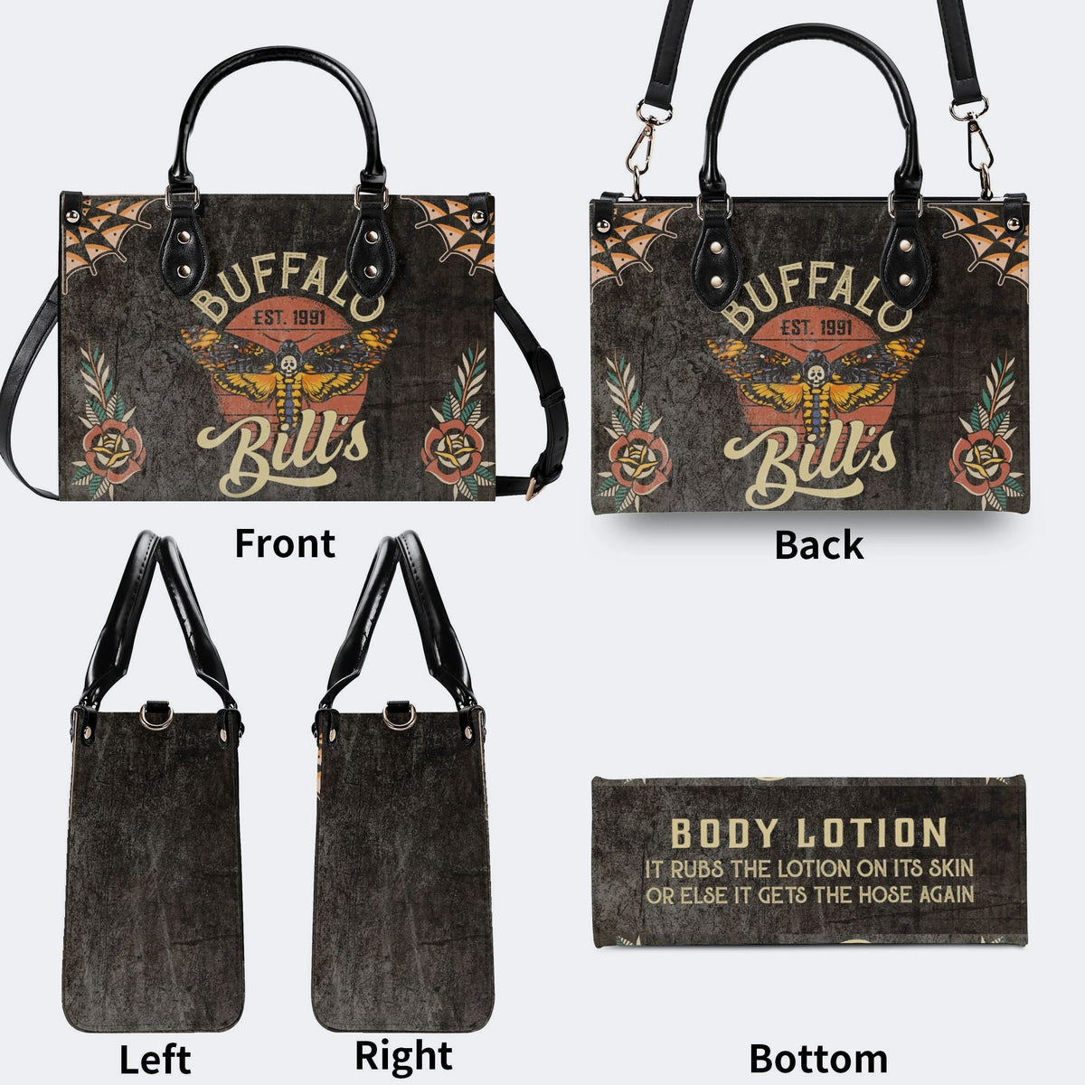 Vintage Death Moth Print - Leather Handbag