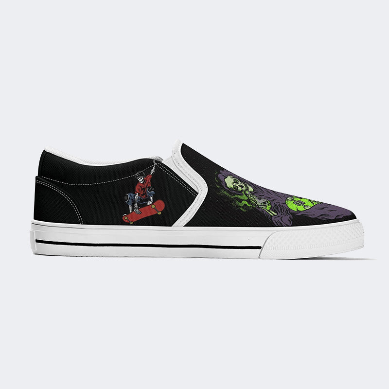 Skull Skateboard - Slip On Shoes