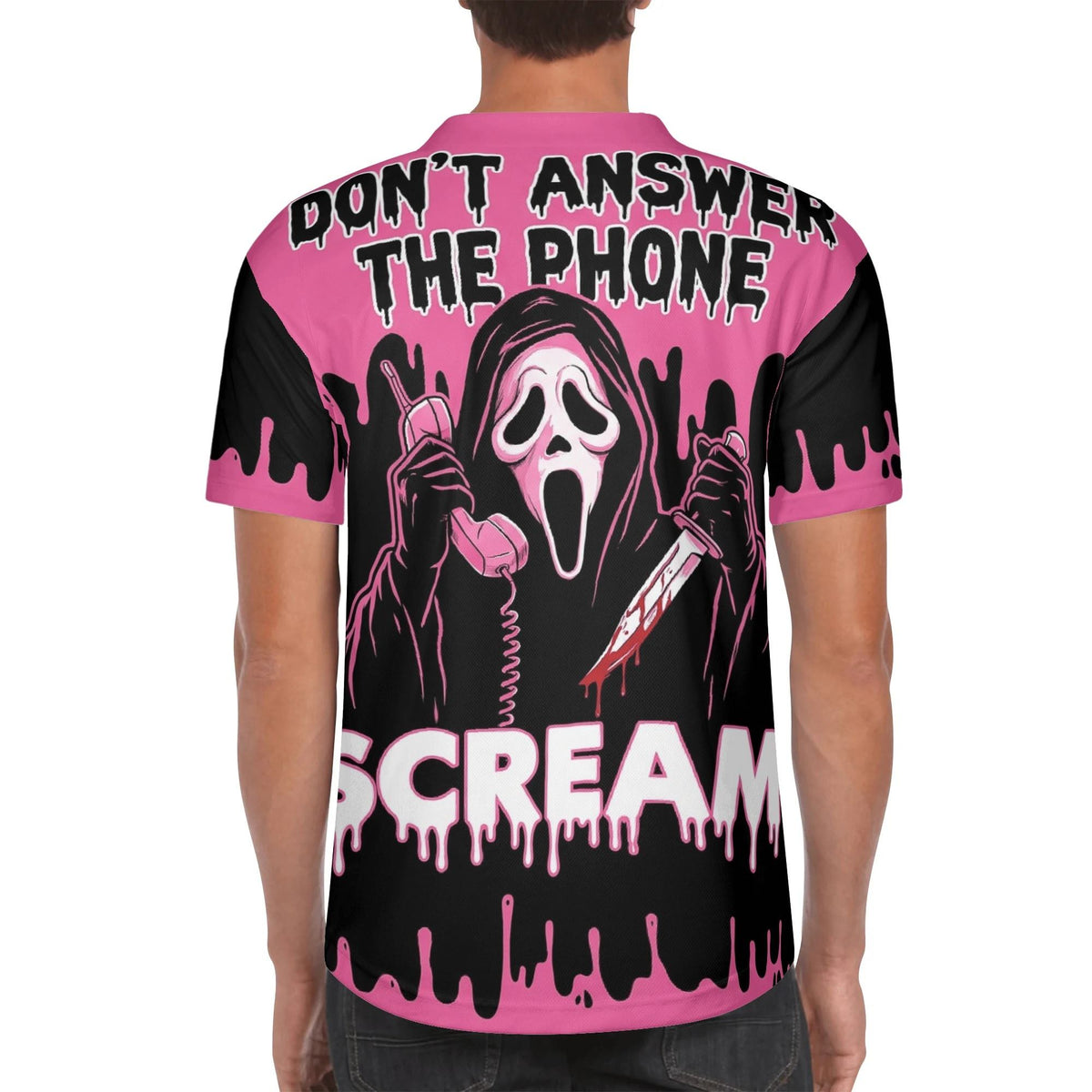 Pink Ghost Face Scream - Men's Short Sleeve Baseball Jersey