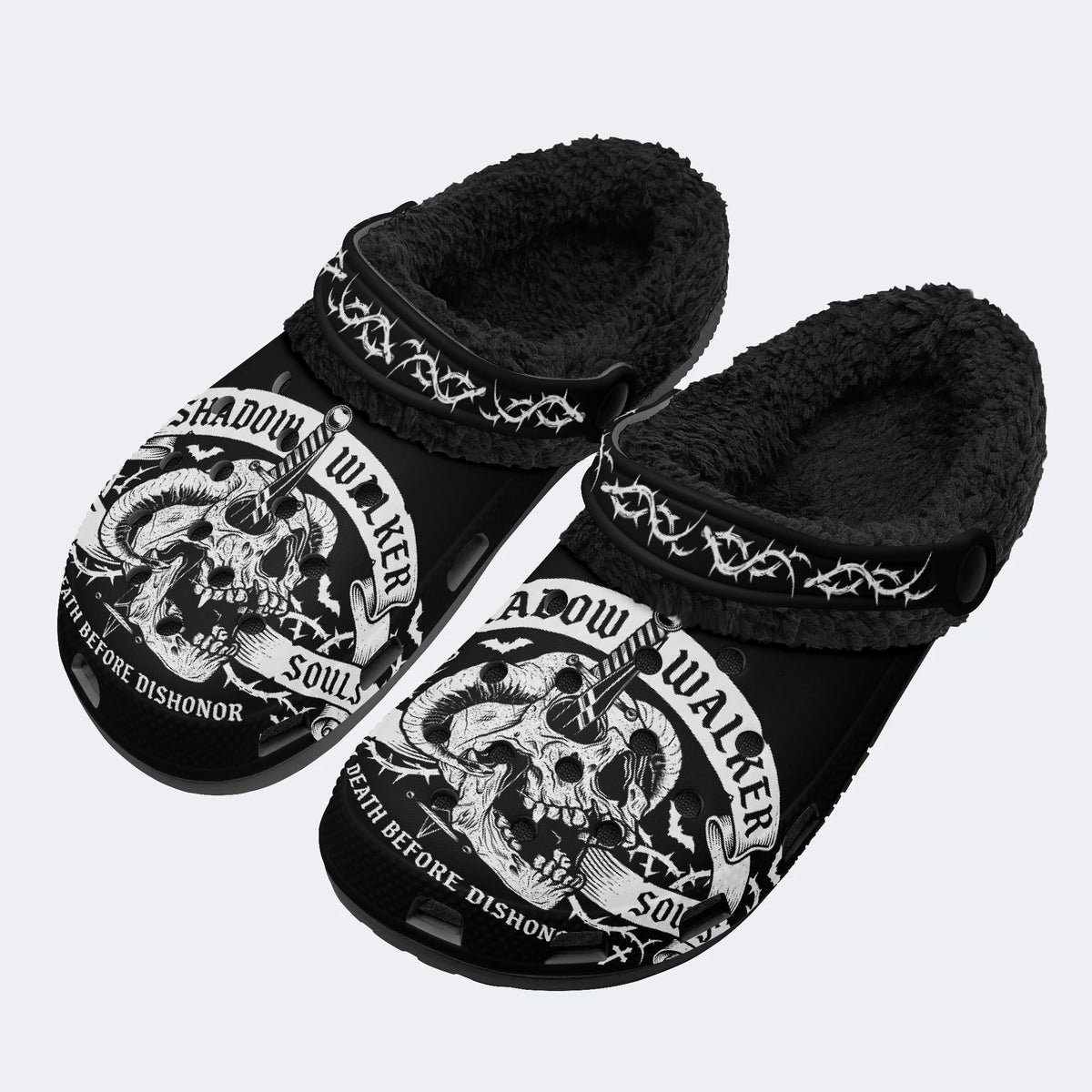 Gothic Shadow Walker Skull - Fur Lined Slippers/Sandals