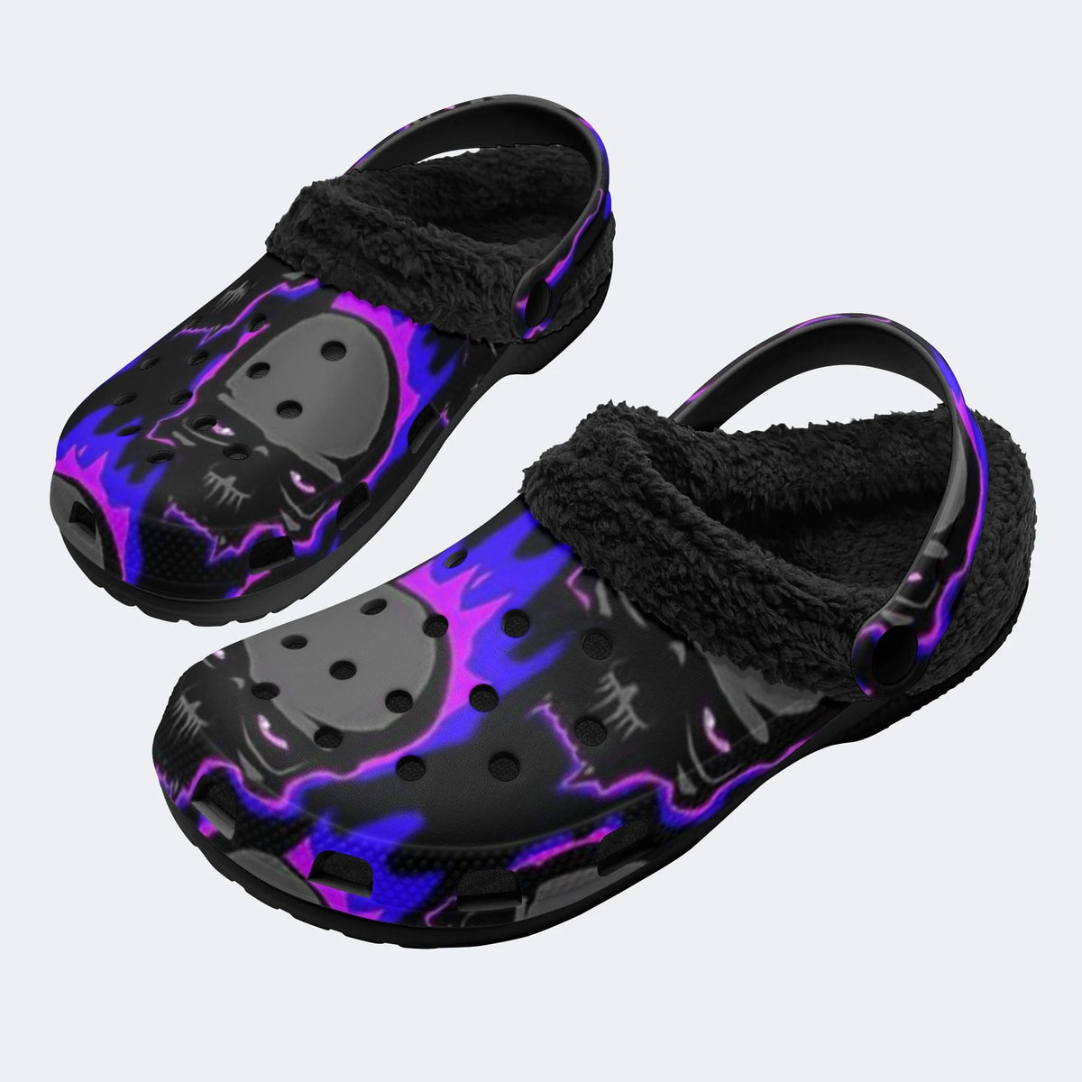 Neon Flame Skulls - Fur Lined Slippers/Sandals