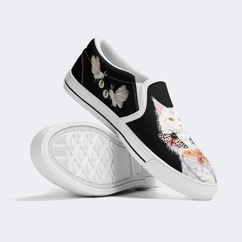 Cat And Butterfly Pattern Print - Slip On Shoes