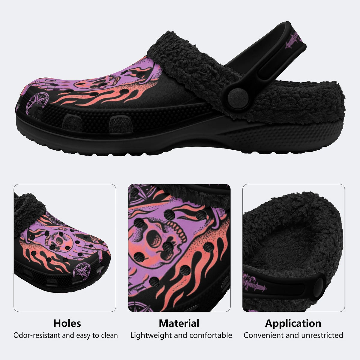 Gothic Skull Hand Pentagram - Fur Lined Slippers/Sandals