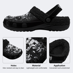 Unisex Black Metal Pinhead Print - Fur Lined Slippers/Sandals