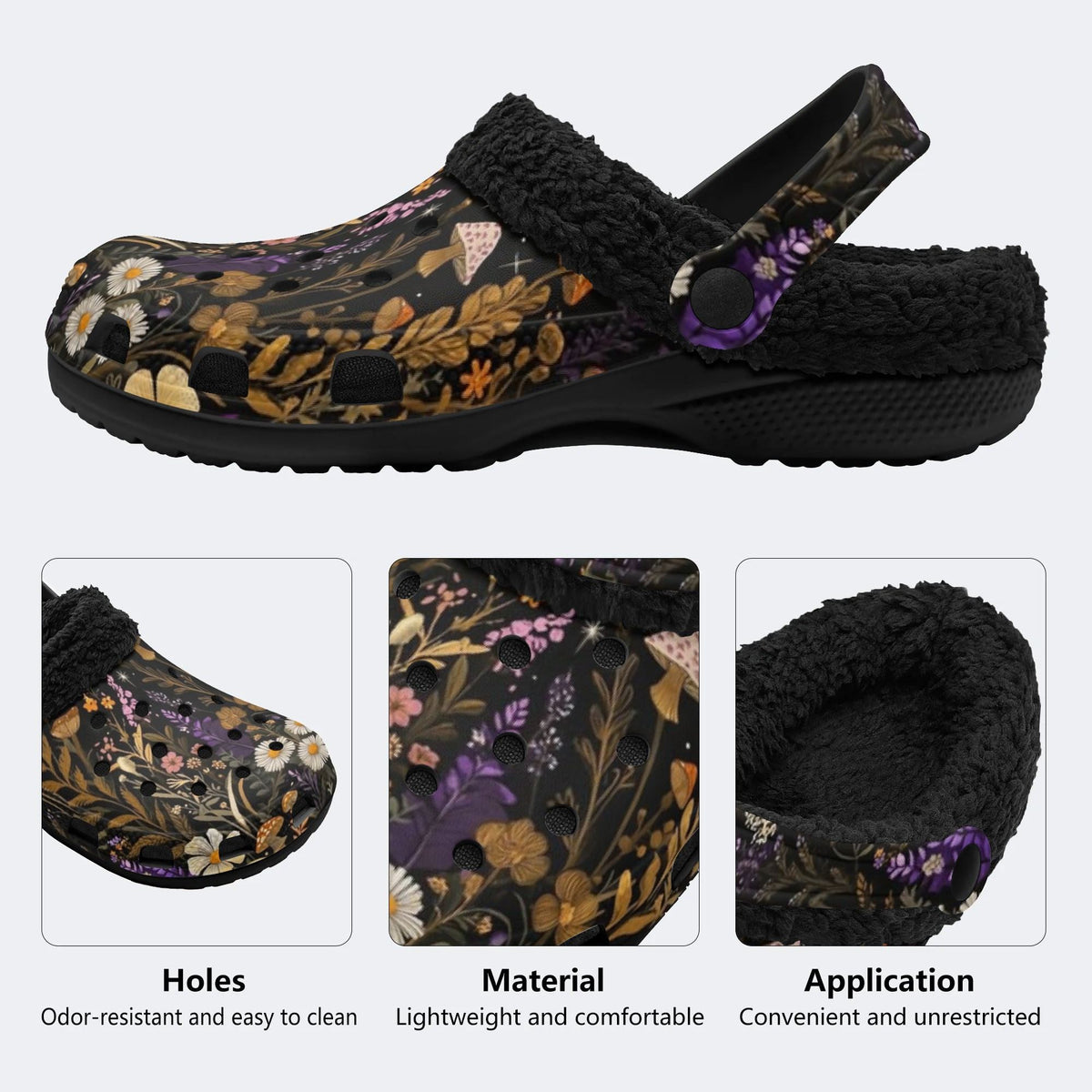 Gothic Dark Forest Floral - Fur Lined Slippers/Sandals