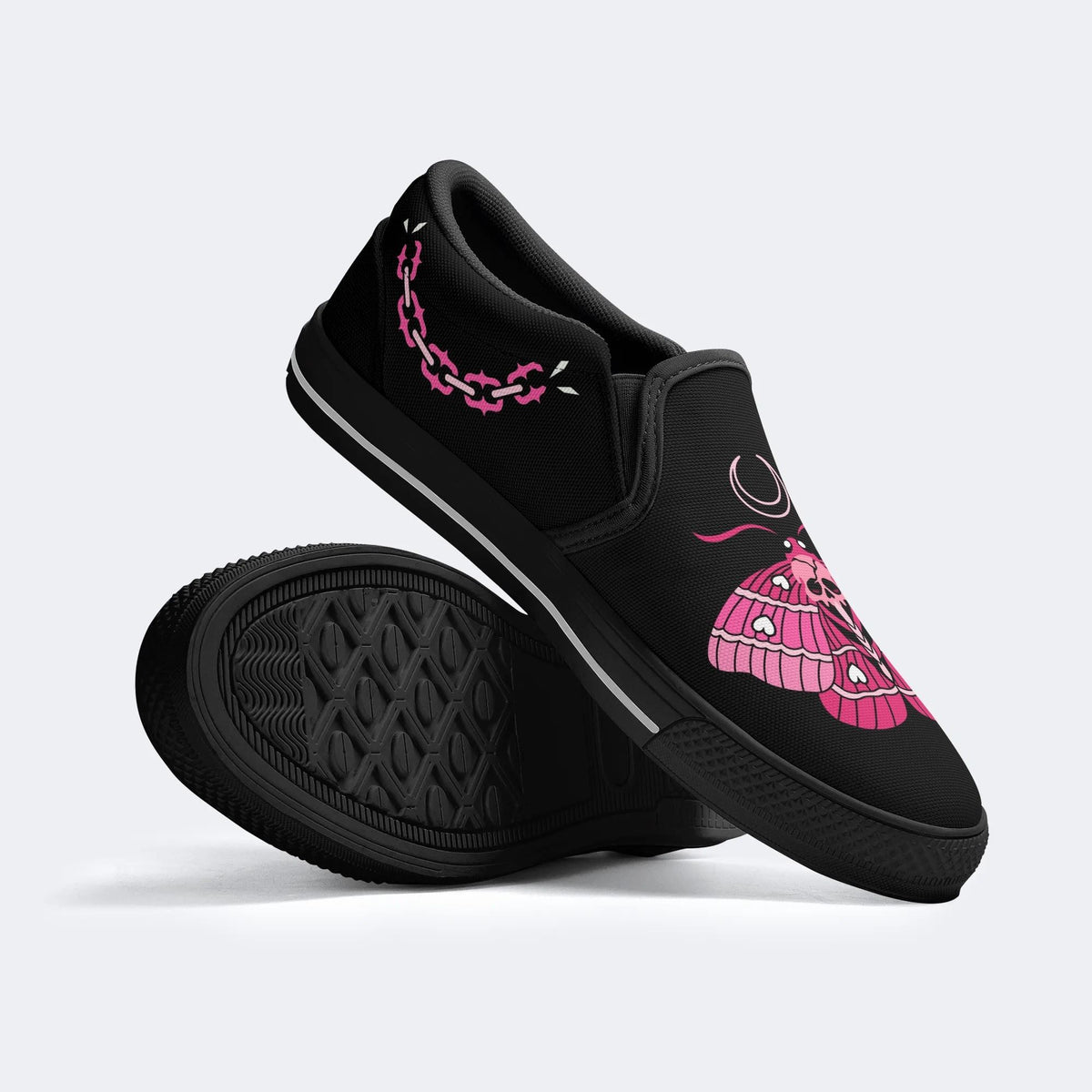 Pink Death Moth Print - Slip On Shoes