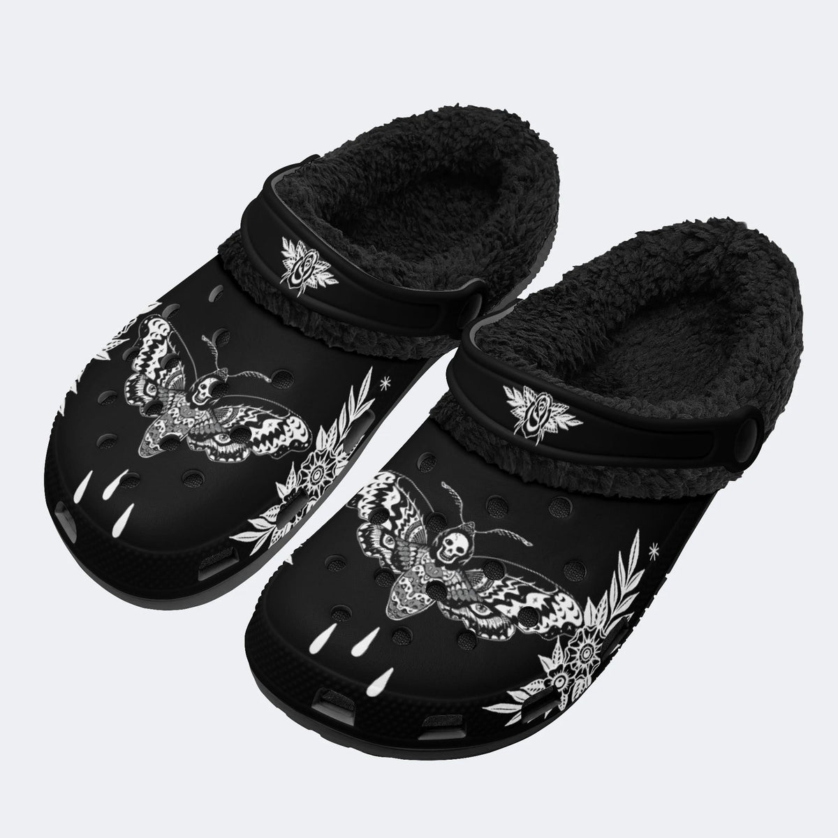 Surreal Death Moth&Skull - Fur Lined Slippers/Sandals