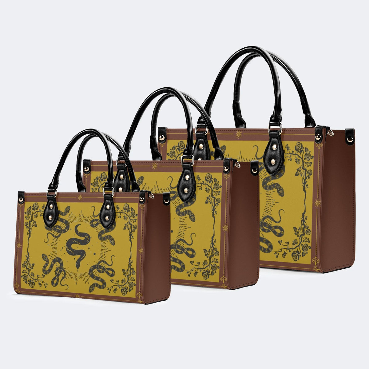 Inscribed Viper Print - Leather Handbag