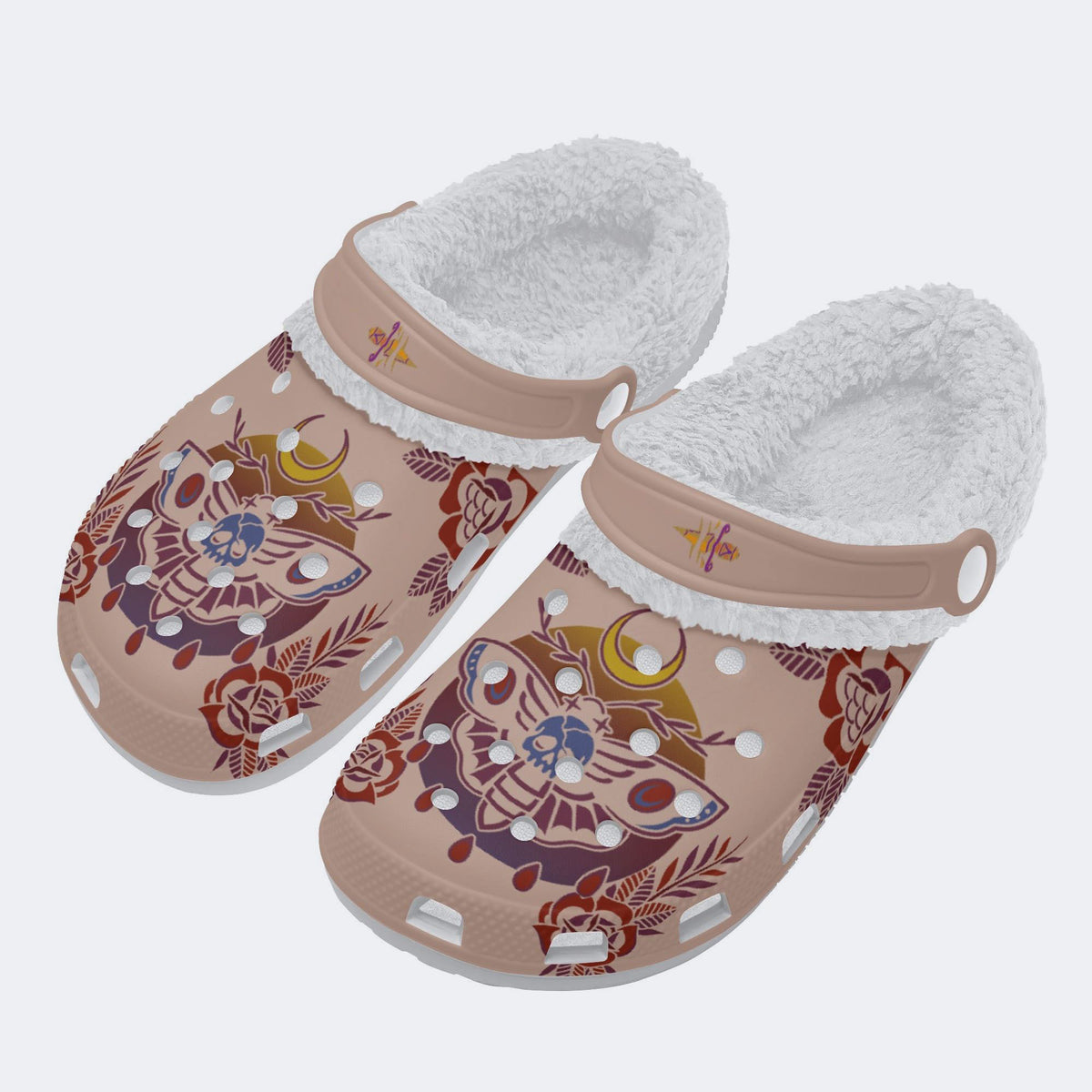 Death Moth Gradient Print - Fur Lined Slippers/Sandals