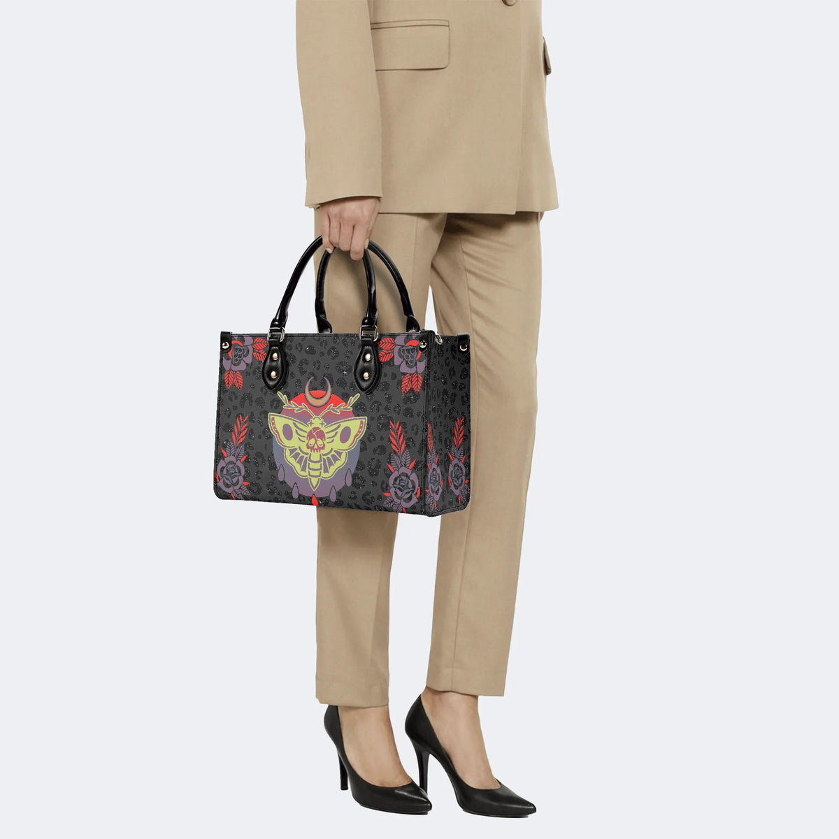 Classic Death Moth Print - Leather Handbag