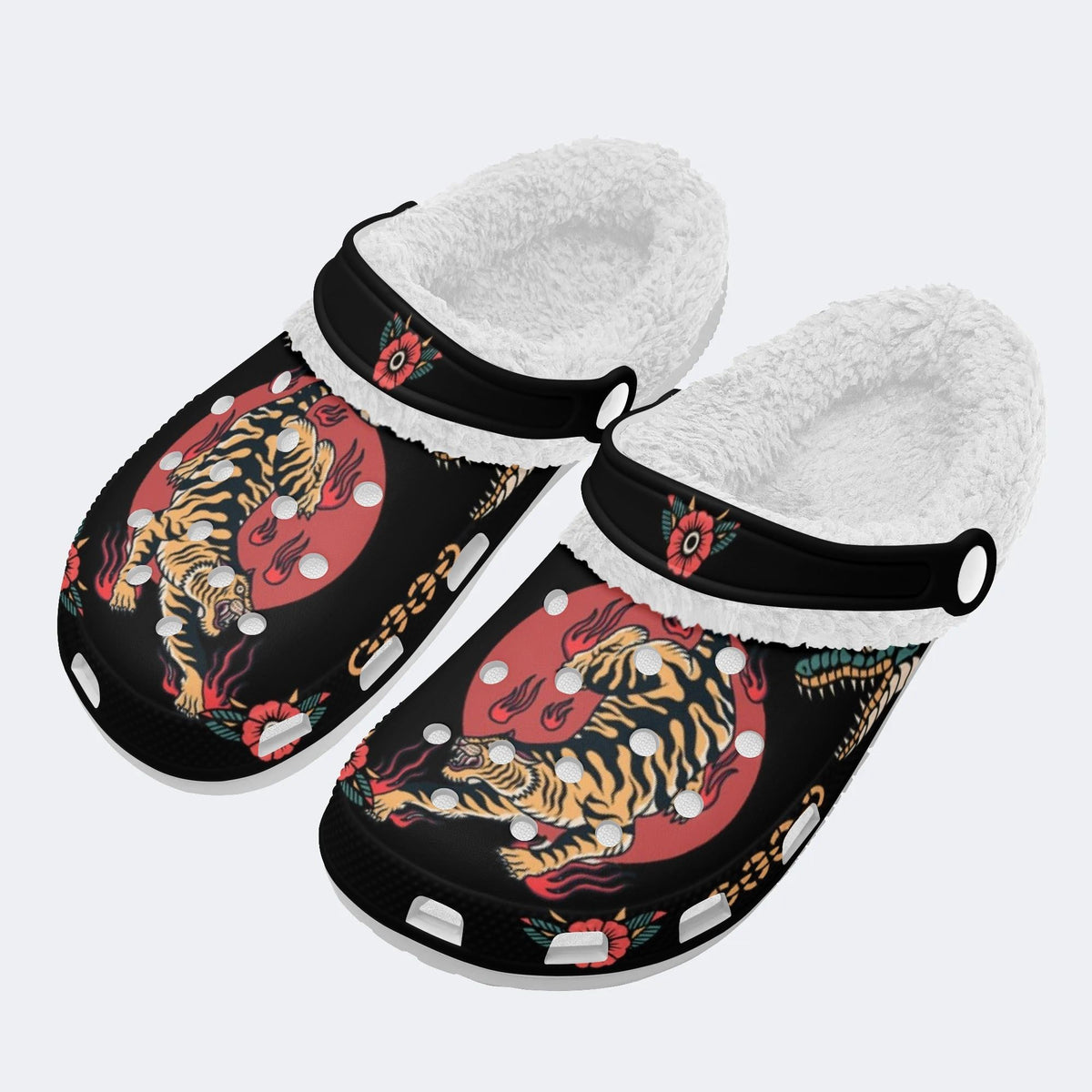 Tiger And Crocodile Print - Fur Lined Slippers/Sandals