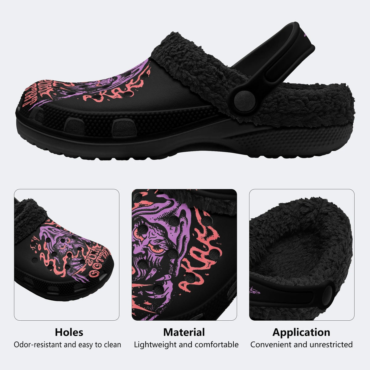 Gothic Grim Reaper Horror - Fur Lined Slippers/Sandals