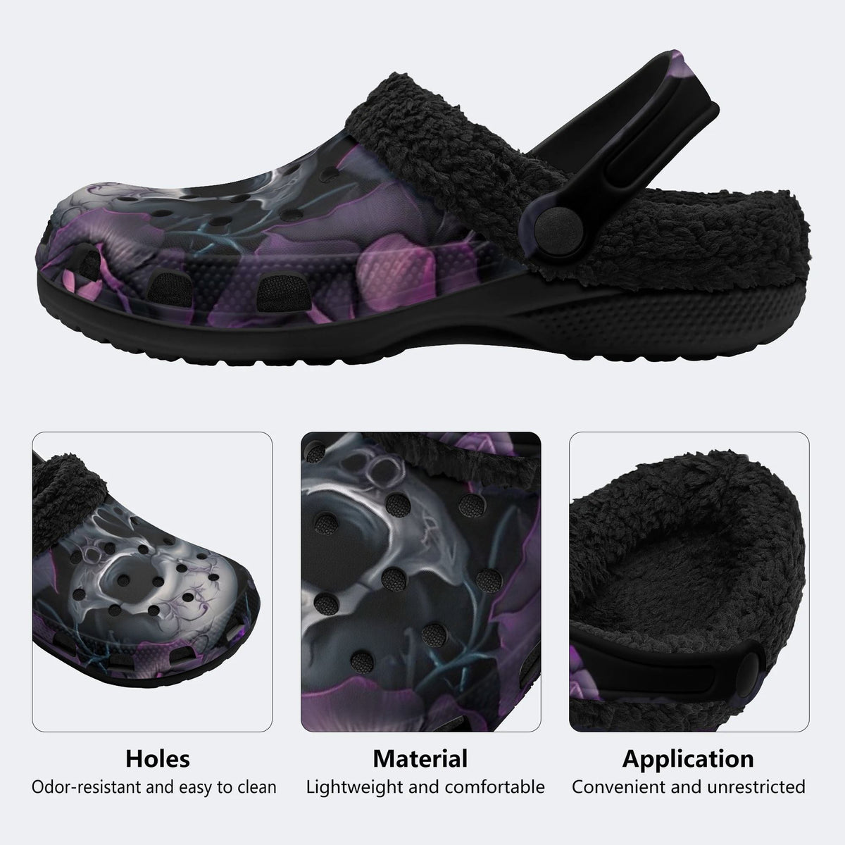 Skull Violet Rose - Fur Lined Slippers/Sandals
