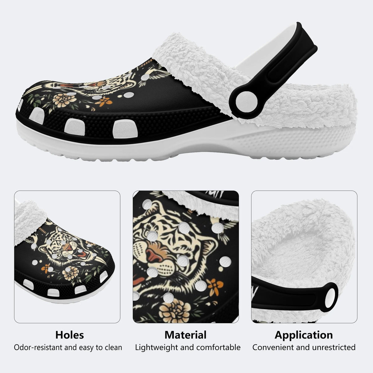 Personalized Name Sword And Tiger Print - Fur Lined Slippers/Sandals