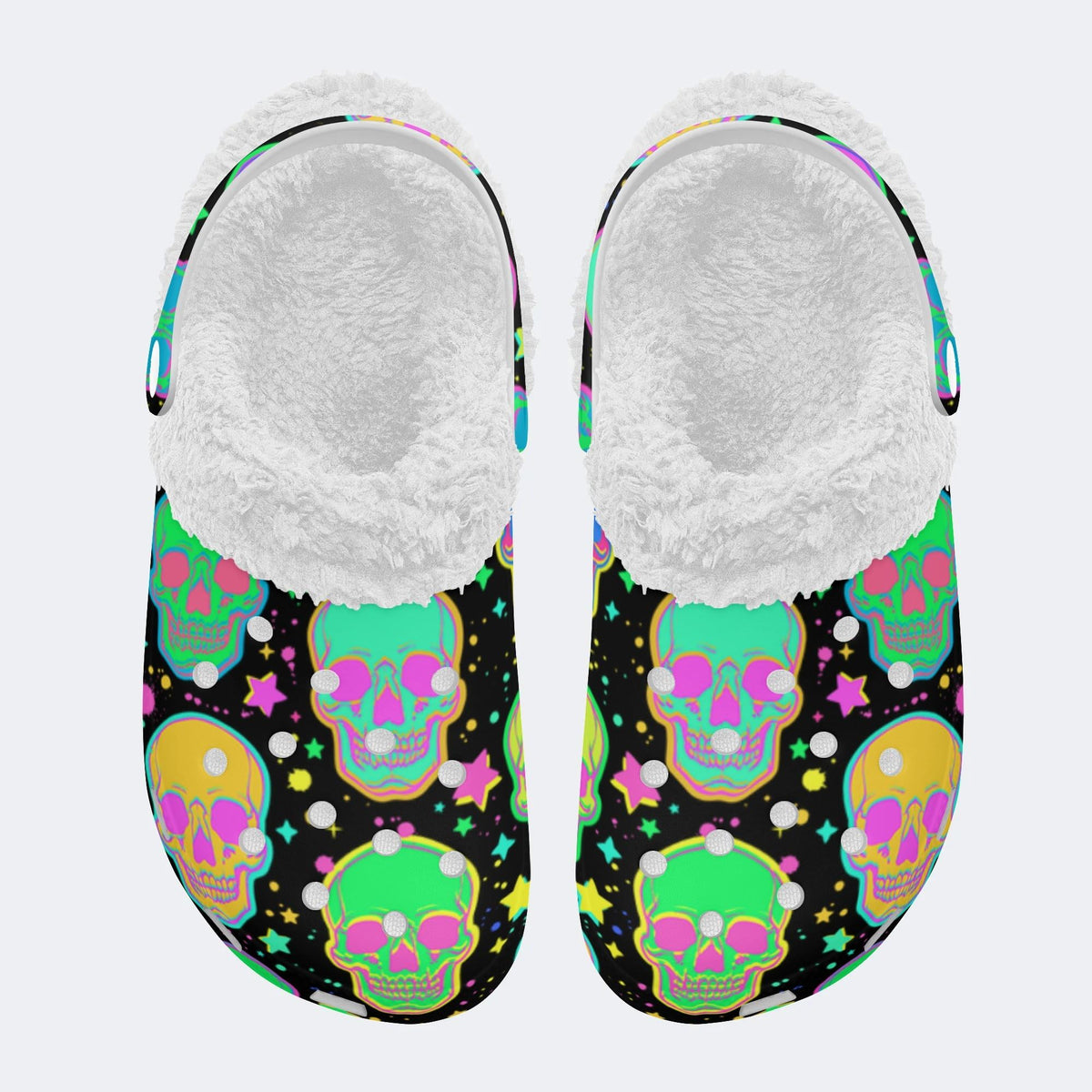 Fluorescent Skull Print- Fur Lined Slippers/Sandals