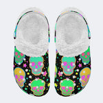 Fluorescent Skull Print- Fur Lined Slippers/Sandals