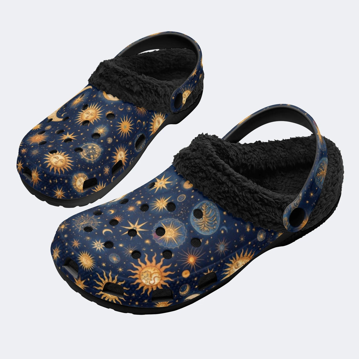 Celestial Sun Moon - Fur Lined Slippers/Sandals