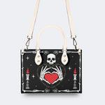 Retro Skull Heart Print - Leather Handbag
