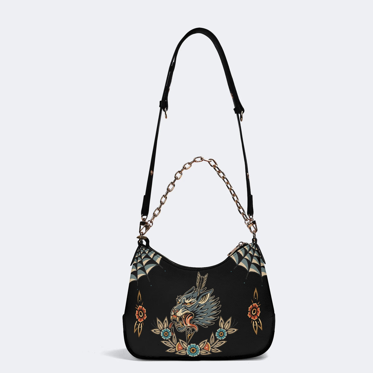 Wolf Vintage Print - Leather Crossbody Bag
