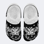 Death Moth Vintage Print- Fur Lined Slippers/Sandals