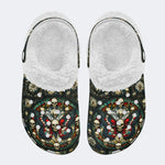 Skull And Moth Print - Fur Lined Slippers/Sandals