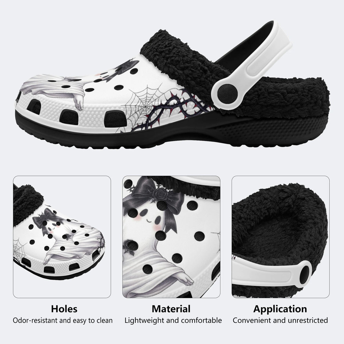Gothic Ghost Bow - Fur Lined Slippers/Sandals